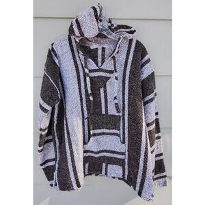 Vtg. Mexican Baja Hoodie Brown Black Surfer Skater 90s Beach Casual Sweater M